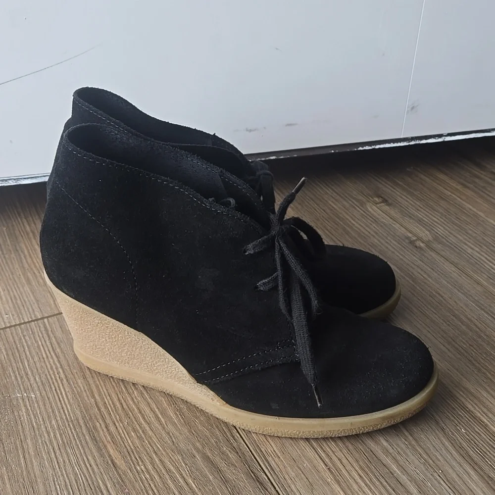J. Crew Factory Black Suede Lace Up Wedge Booties